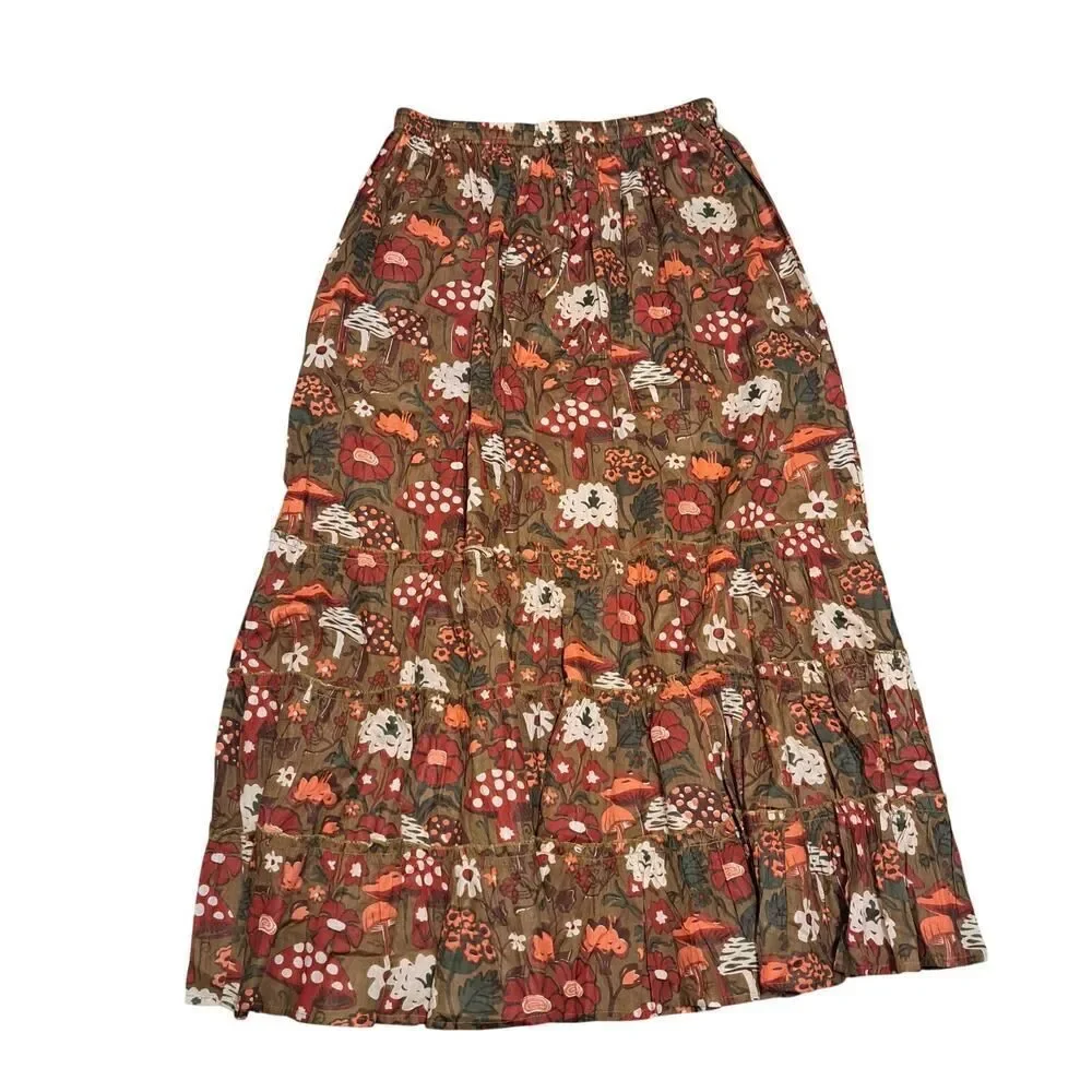 Lakhays Hippie Boho Chic Mushroom Forest Handmade Artisan Cotton Clay M/L NWT